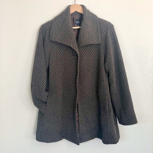 EILEEN FISHER Woven A-Line Single Button Brown Coat Jacket - Picture 3 of 9